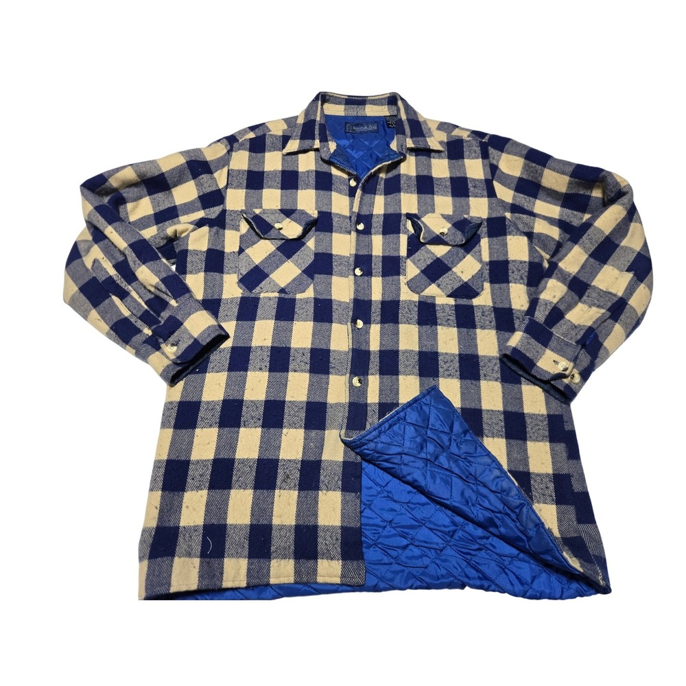 Whitefish‎ Bay Quilted Lined Buffalo Check Shirt Jacket Blue Tan Plaid – Size L